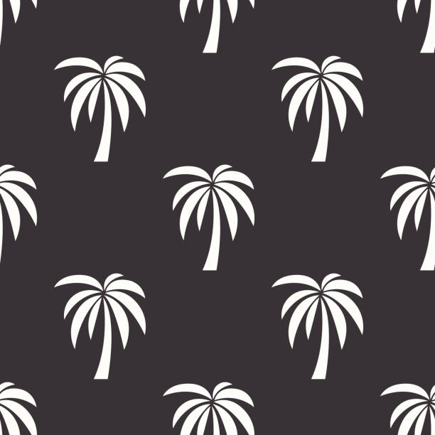 illustrations, cliparts, dessins animés et icônes de vector seamless pattern with palm trees, palm tree design template, print. silhouettes de palmiers. tropical, vacances, plage, concept d’été. illustration vectorielle. vue de face - text surfing surf palm tree