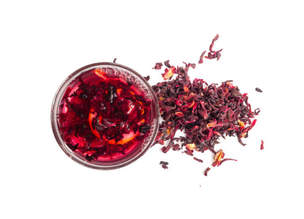 istock Hibiscus Tea, Dry Rose Drink, Cold Fruit Red Tea in Transparent Mug, Roselle Hibiscus Tea 1692694721