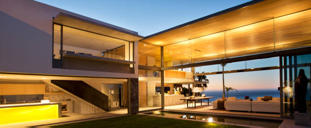 istock Illuminated patio of modern house 169271427