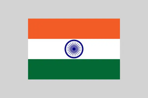 Vector illustration of national flag of India, indian tricolour in 2:3 proportion, vector illustration with a grey background, tiranga