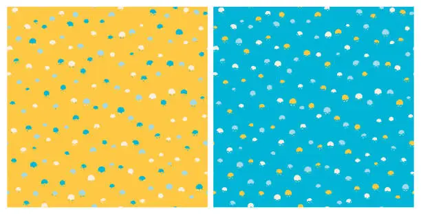 Vector illustration of Set of colorful different sized polka dots seamless repeat pattern.