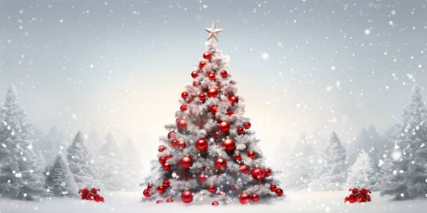 istock Christmas background. Christmas tree decorated with red balls 1692744518