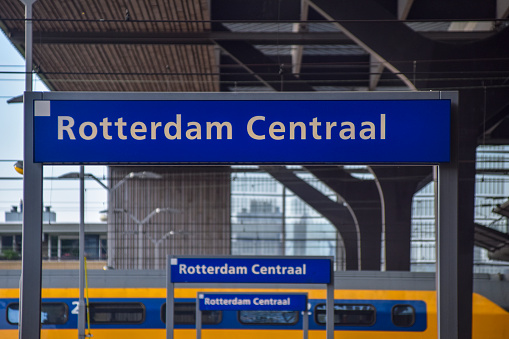 Rotterdam, Netherlands - SEP 15, 2023: view of the Rotterdam Central Station, the main railway station of the city Rotterdam in South Holland, Netherlands.