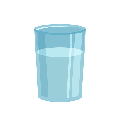 Vector illustration of a glass of water. Drinking water, blue transparent glass.