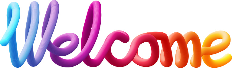 Welcome fluid text with dynamic curved lines made of blended colorful circles. Vector illustration.