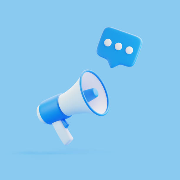 istock Cartoon megaphone with notification speech bubble on blue background 1692848268