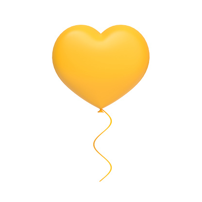 Yellow heart shaped balloon isolated on white background. 3d render illustration