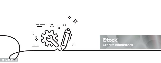 istock Engineering line icon. Cogwheel and Wrench tool sign. Continuous line with curl. Vector 1692865843