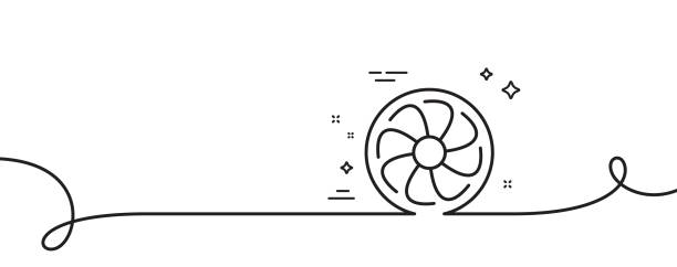 Fan engine line icon. Jet turbine sign. Continuous line with curl. Vector Fan engine line icon. Continuous one line with curl. Jet turbine sign. Ventilator symbol. Fan engine single outline ribbon. Loop curve pattern. Vector ventilator background stock illustrations