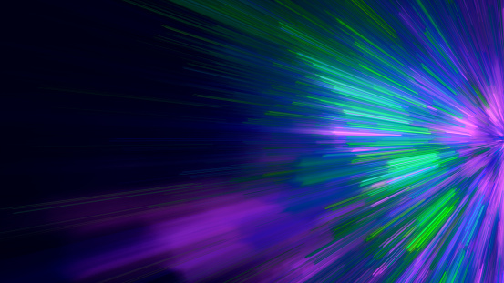istock Technology, speed concept. Neon light streaks abstract fractal background banner with copy space. 1692899335