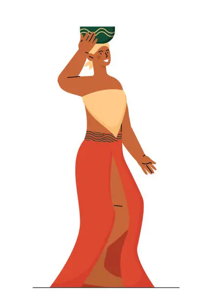 Vector illustration of African woman with jug vector concept