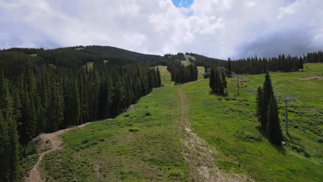A scenic drone pan around the village of copper mountain in silverthorne, colorado during the summer