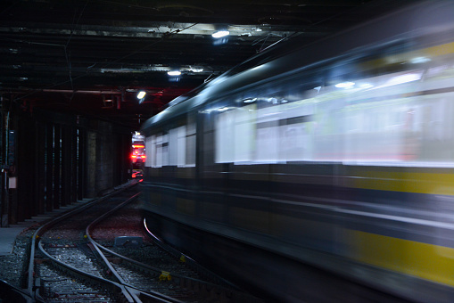 subway passing through the tunnel