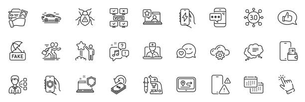 ikony są pakowane jako ikony opinii, oceny online i linii ostrzeżeń telefonu. dla aplikacji internetowej. wektor - third generation stock illustrations