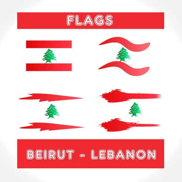 Vector illustration of Set of Beirut Lebanon flag sign icon symbol vector image background