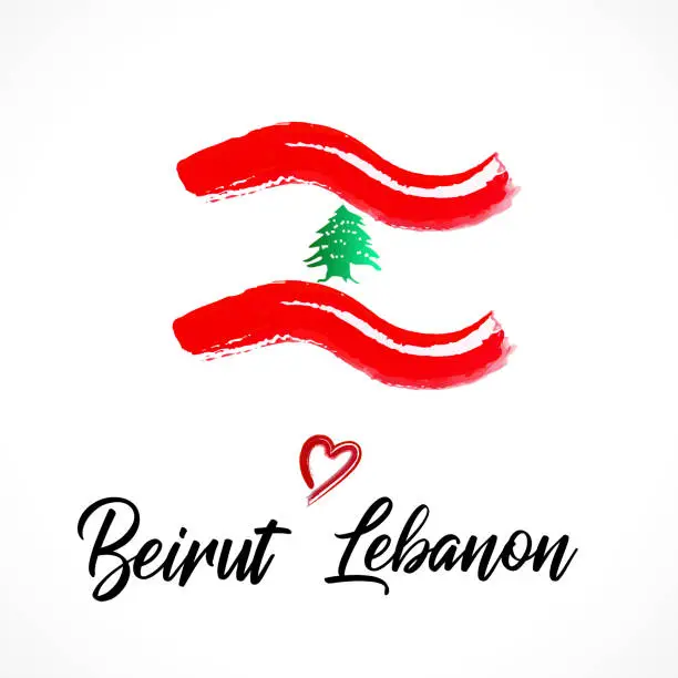 Vector illustration of Beirut Lebanon watercolor flag sign