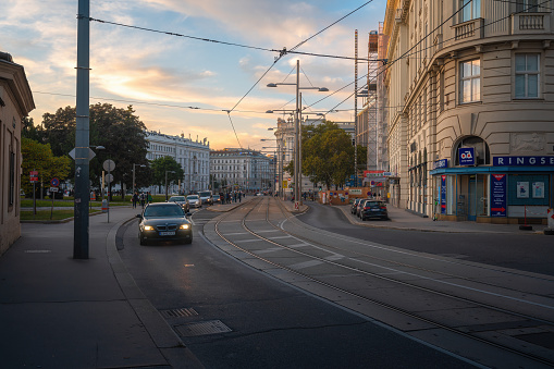 Vienna, Austria - Oct 12, 2019: Avenue at Schwarzenbergplatz - Vienna, Austria