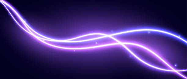 istock Neon glowing waves background. Purple pink wavy flowing curve shapes wallpaper. Electric light swirl lines with sparkles. Magic shiny violet trails backdrop. Vector abstract wavy path illustration 1692944901