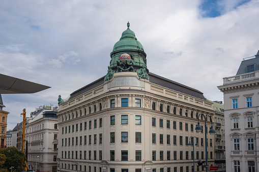 Vienna, Austria - Oct 10, 2019: Generali Building and Tourist Office Vienna at Albertinaplatz - Vienna, Austria