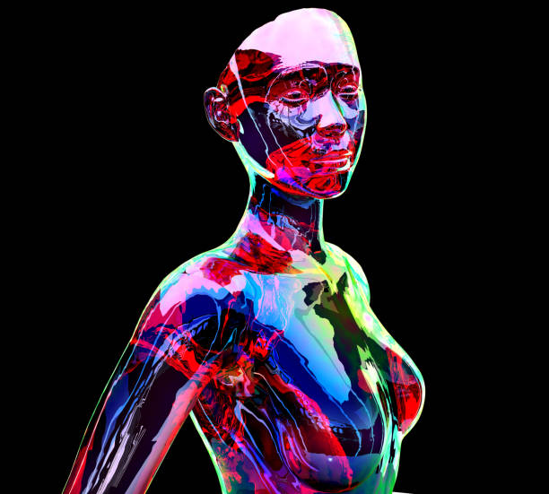 istock Colorful chrome portrait Female, 3d render 1692956755