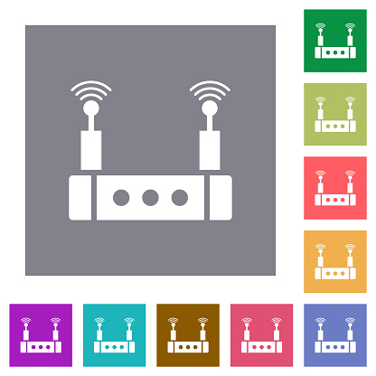 Wifi router flat icons on simple color square backgrounds