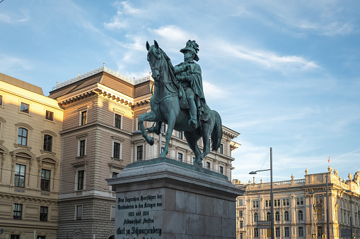 Vienna, Austria - Oct 11, 2019: Schwarzenberg Monument at Schwarzenbergplatz - Vienna, Austria