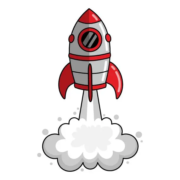 Vector illustration of Vector illustration of cartoon space rocket launch