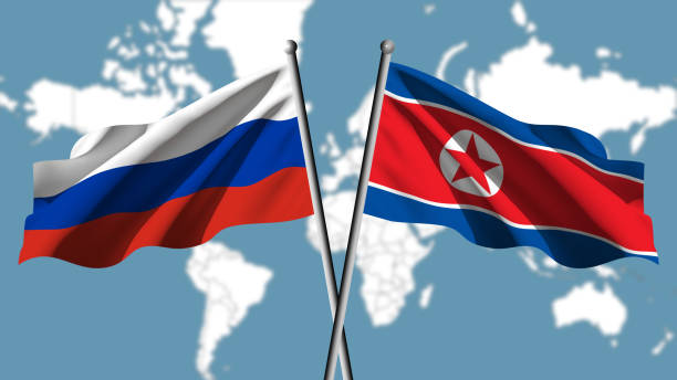 ilustrações de stock, clip art, desenhos animados e ícones de russia and the democratic people's republic of korea dprk, north korea, reach a new trade and military agreement - democratic peoples republic of north korea