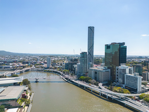 Aerial view of Brisbane city and the Brisbane River, Queensland, Australia
