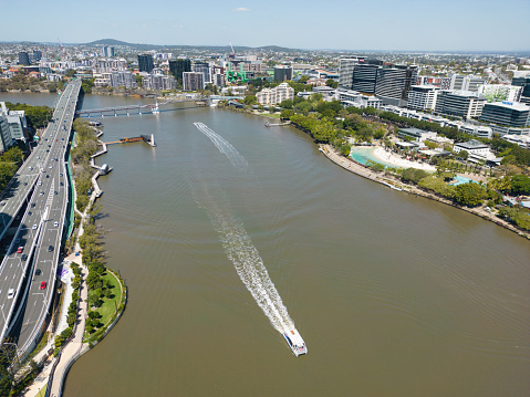 Aerial view of Brisbane city and the Brisbane River, Queensland, Australia