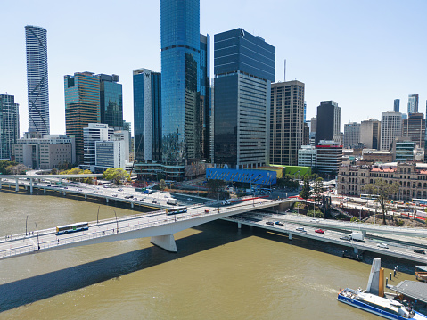 Aerial view of Brisbane city and the Brisbane River, Queensland, Australia