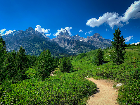 View from the trail to Taggart Lake, Grand Teton National Park, Wyoming, USA