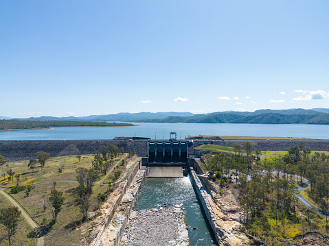 Large-scale infrastructure and spillway at Wivenhoe Dam, near Brisbane, Queensland, Australia