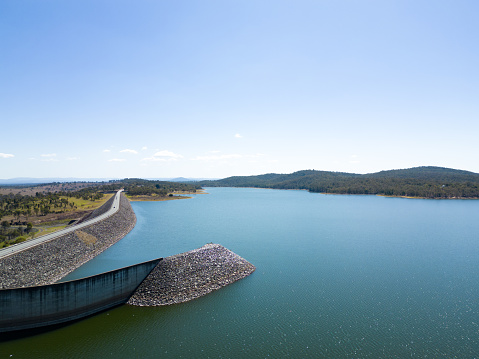 Large-scale road infrastructure and spillway at Wivenhoe Dam, near Brisbane, Queensland, Australia