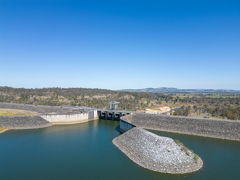 Large-scale infrastructure and spillway at Wivenhoe Dam, near Brisbane, Queensland, Australia