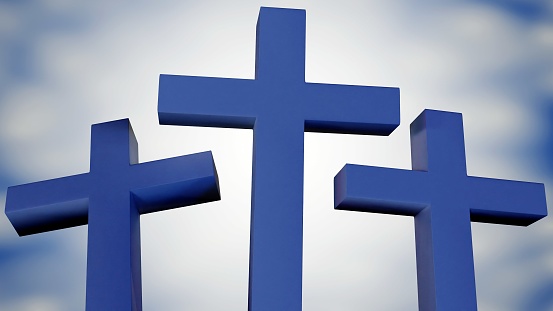 three blue cross in the heavenly sky background 3d rendering