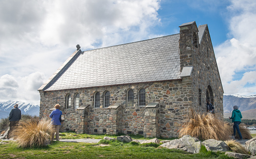 Tekapo, New Zealand - October 01 2017 : Opened in 1935 the Church of the Good Shepherd is the sole church in Lake Takapō and continues to be a place of worship for local residents.