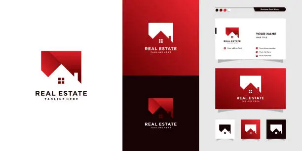 Vector illustration of Real estate  design anda business card, red, building, architec, modern, Premium Vector