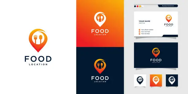 Vector illustration of Modern food location  anda business card, dinner, lunch, place, map, pin Premium Vector