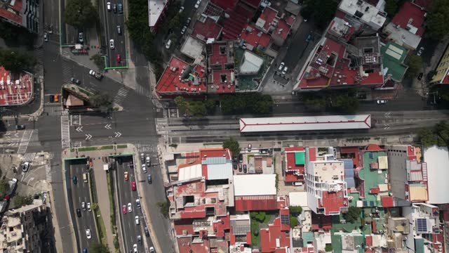 Aerial perspective's viaducto and metrobus from above at Mexico City