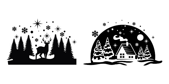 Set of winter season svg clipart. Christmas silhouette illustration. Ready template for cricut.