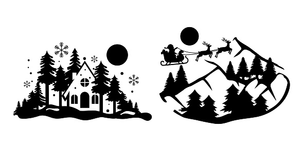 Set of winter season svg clipart. Christmas silhouette illustration. Ready template for cricut.