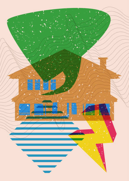 istock Risograph Halloween Abandoned Ghost House and speech bubble with geometric shapes. Object in trendy riso graph design. Geometry elements abstract print texture style. 1693113062