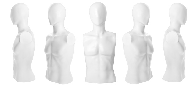 The mannequin's body is isolated over a white background