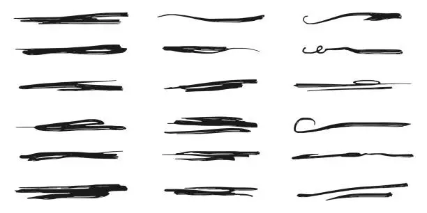 Vector illustration of Hand drawn set of underline, curly swishes, swashes, swoops. swirl. Highlight text elements. vector illustration