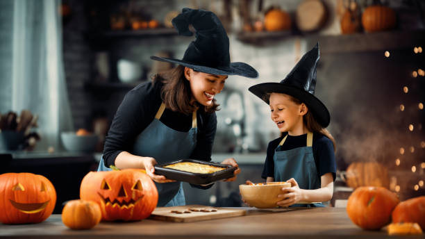 family preparing for Halloween