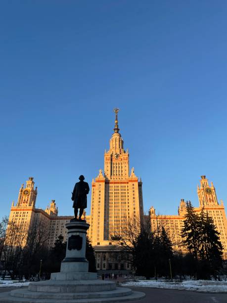 Moscow State University building Moscow State University building, sunny day, Lomonosov monument, no people mikhail lomonosov stock pictures, royalty-free photos & images