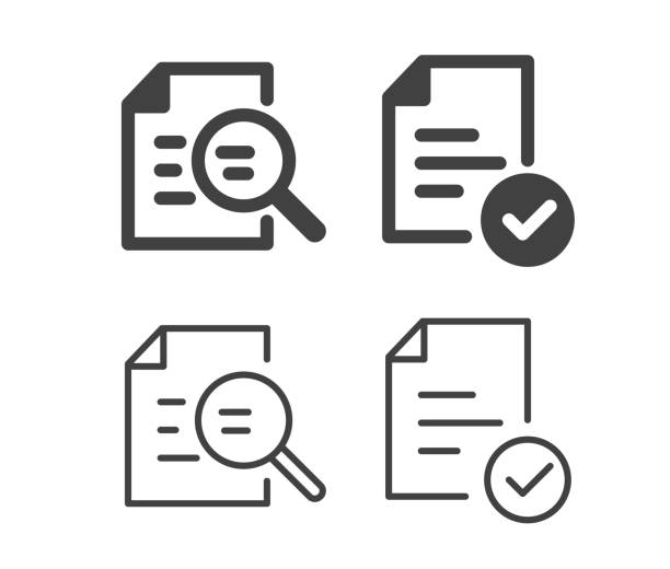 ilustraciones, imágenes clip art, dibujos animados e iconos de stock de inspección - iconos de ilustración - questionnaire quality control checklist exam