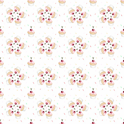 seamless pattern of hand drawn cupcakes. cute pattern with delicious cupcakes for printing on fabric, wallpaper, wrapping paper for coffee shop, scrapbooking. cupcakes pattern. High quality illustration