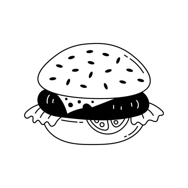 ilustraciones, imágenes clip art, dibujos animados e iconos de stock de ilustración del garabato de hamburguesa - sesame black seed white background